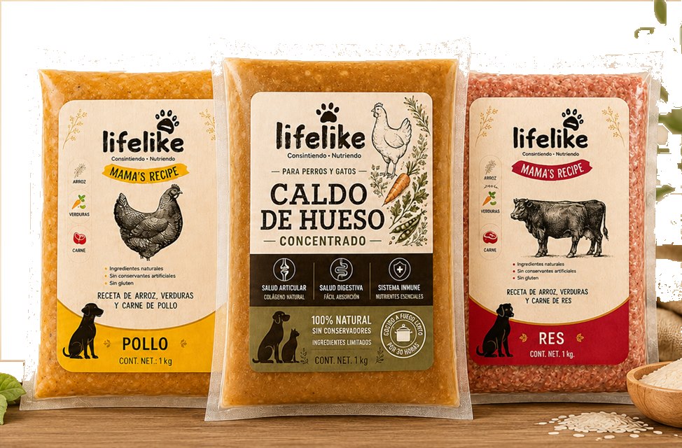 Bolsas de 1 kg Lifelike: Mama's Recipe Pollo y Res, y Caldo de Hueso Concentrado